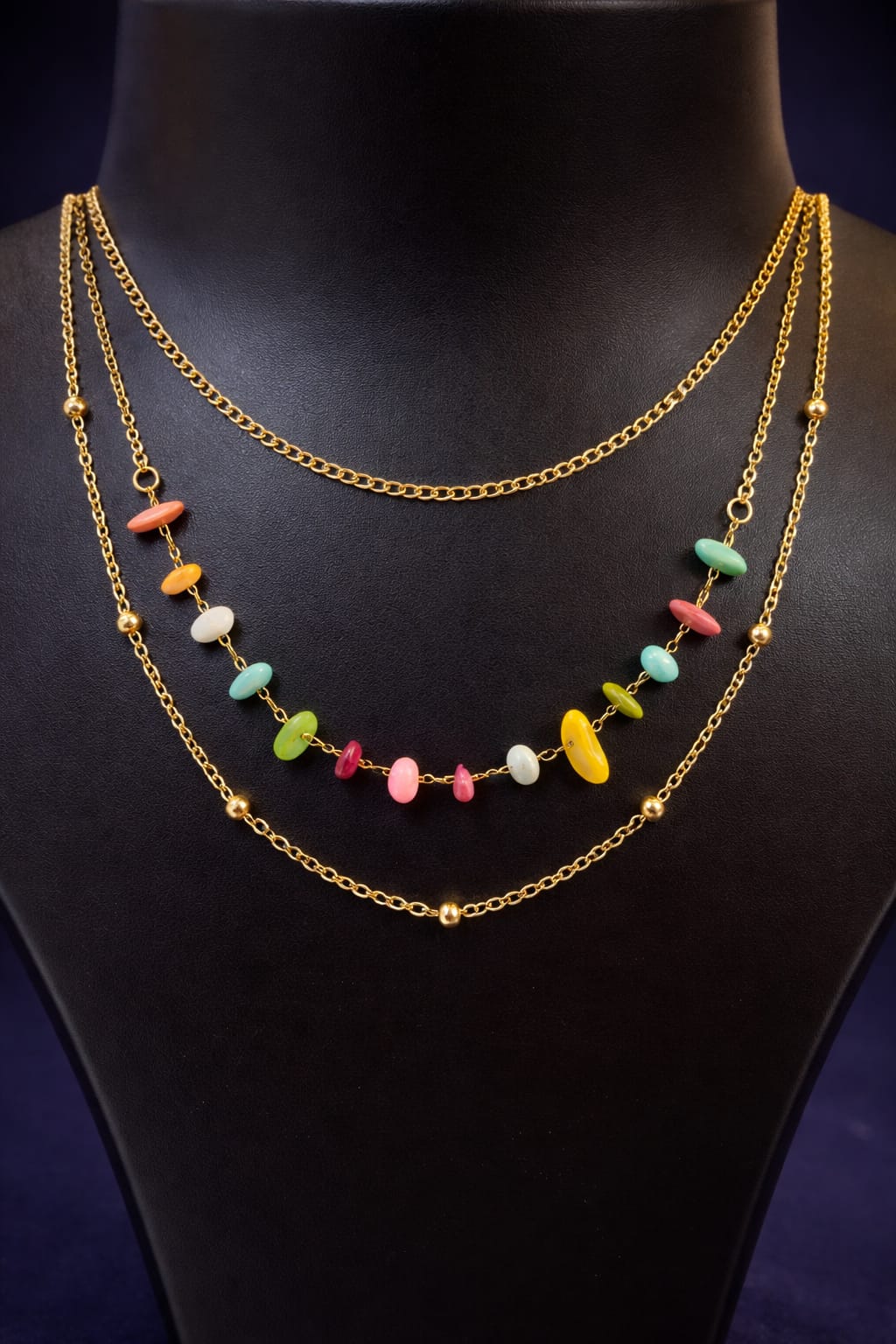 ✨ Multicolor Beaded Layered Gold Necklace – Trendy & Elegant Fashion Jewelry ✨