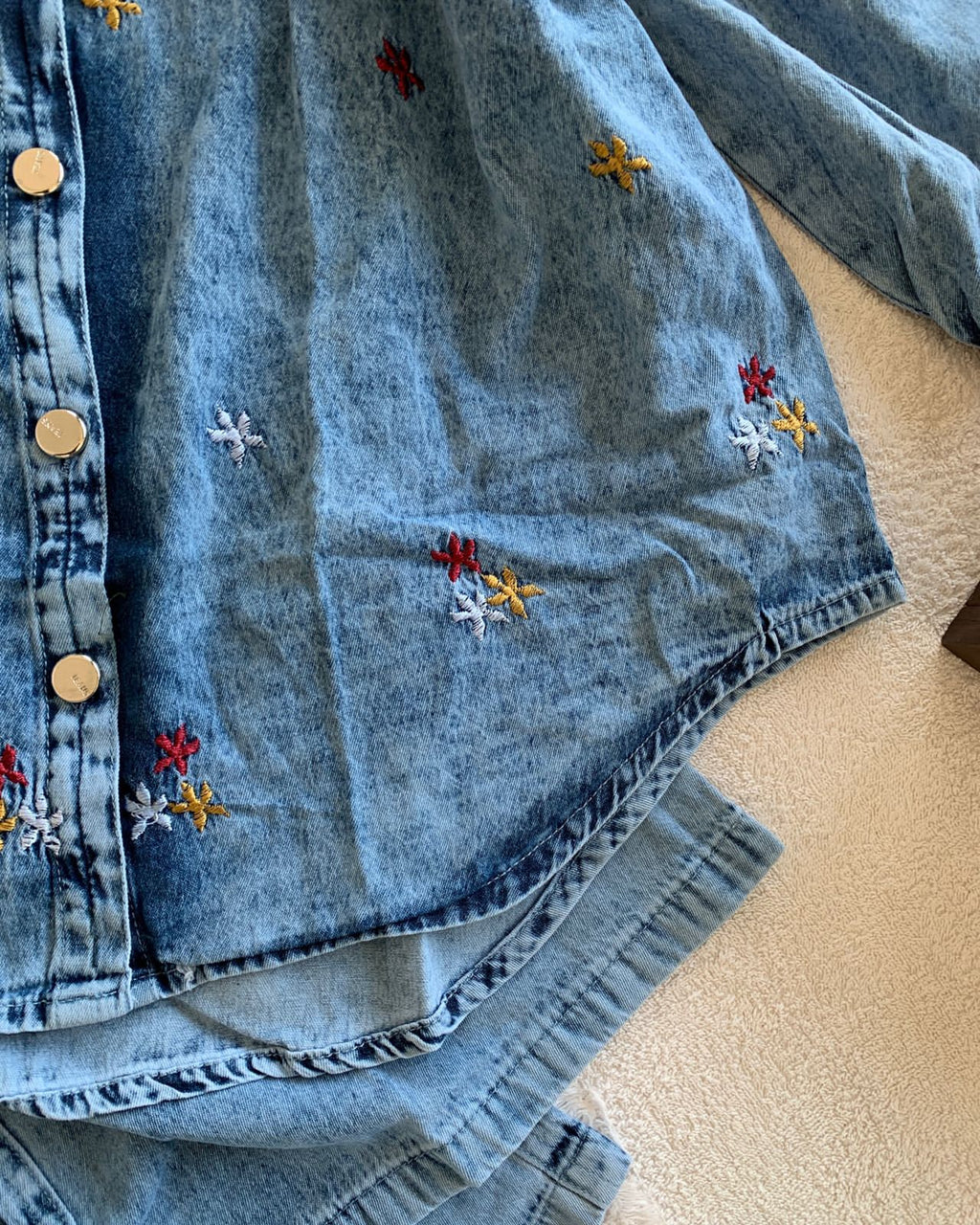 Embroidered Oversized Denim Co-ord Set - Wide Leg Baggy Jean Two-Piece