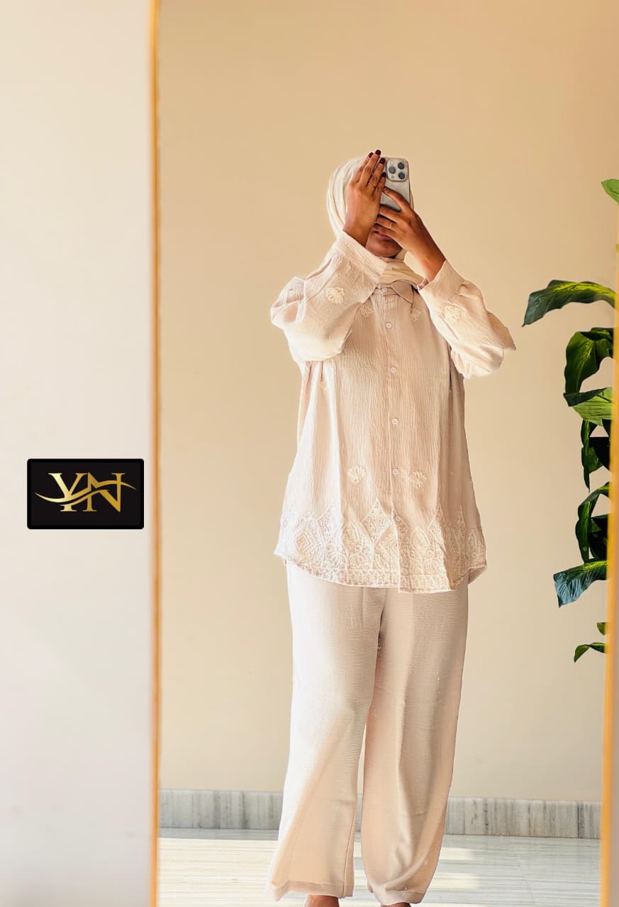 Floral Embroidered Tunic & Wide-Leg Trouser Co-ord Set | EnzoBoutique