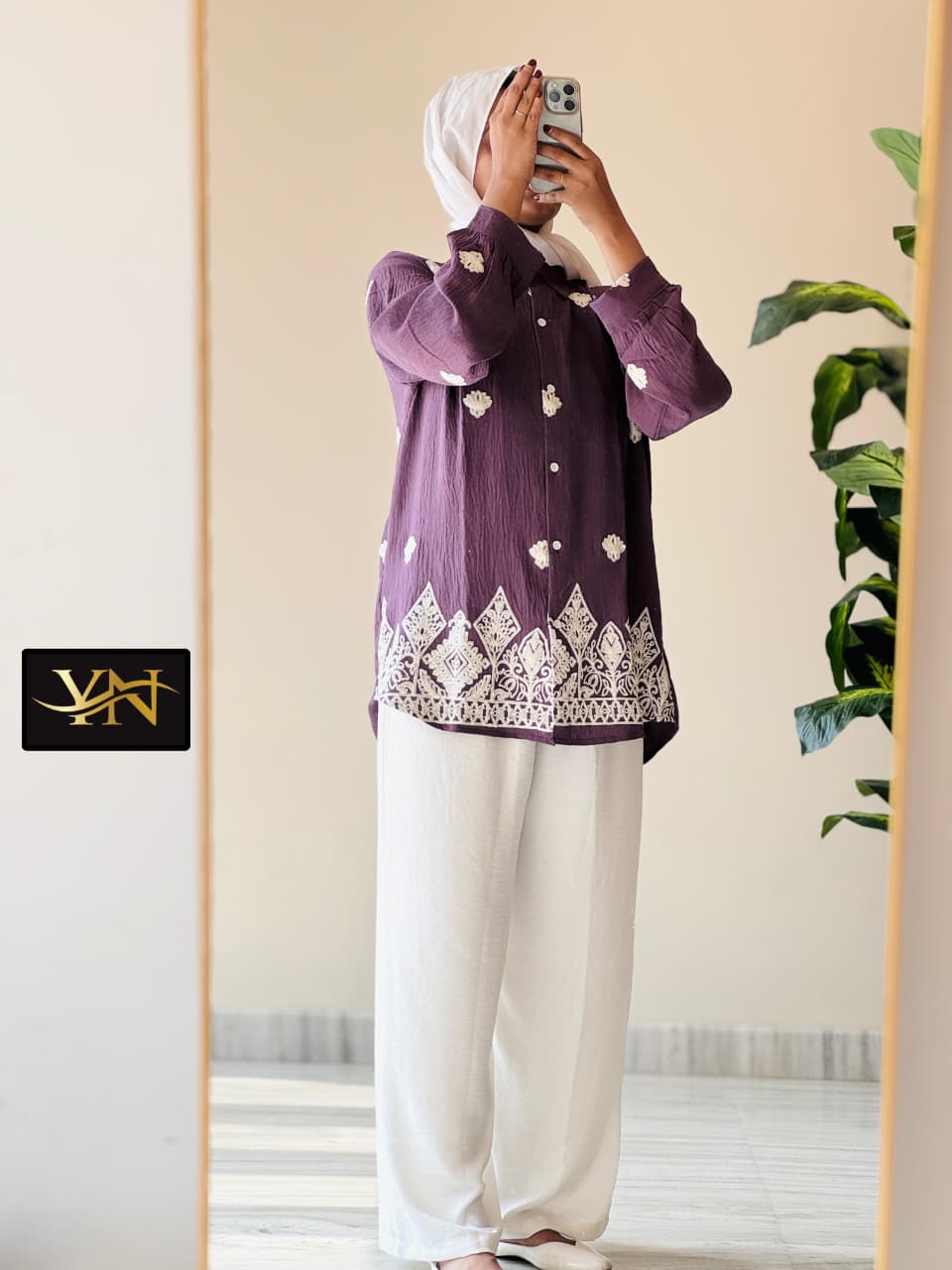 Floral Embroidered Tunic & Wide-Leg Trouser Co-ord Set | EnzoBoutique