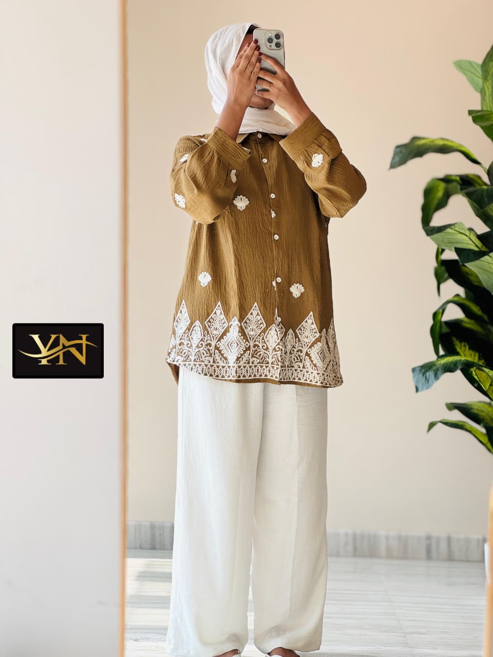 Floral Embroidered Tunic & Wide-Leg Trouser Co-ord Set | EnzoBoutique