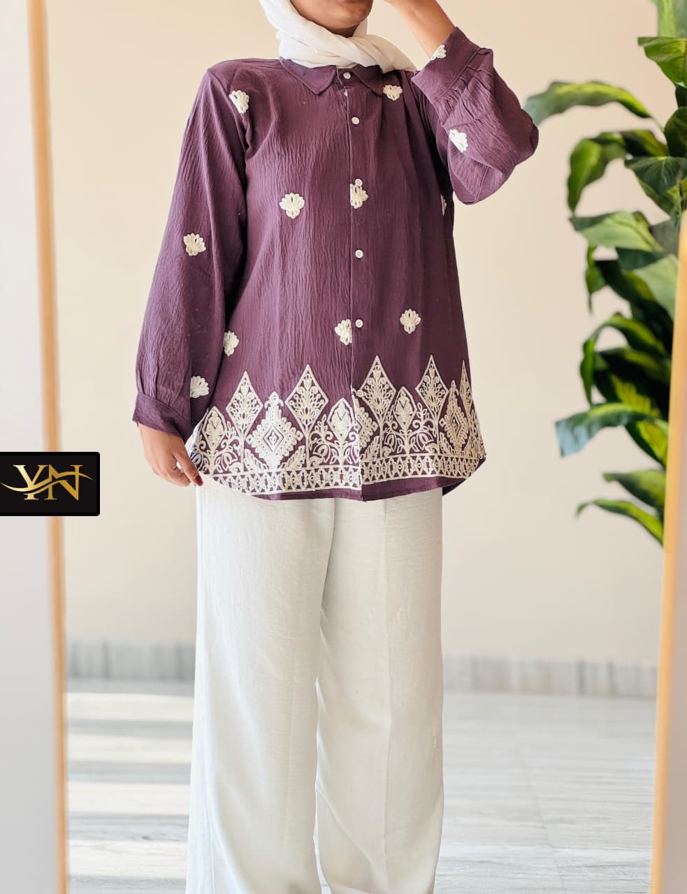 Floral Embroidered Tunic & Wide-Leg Trouser Co-ord Set | EnzoBoutique