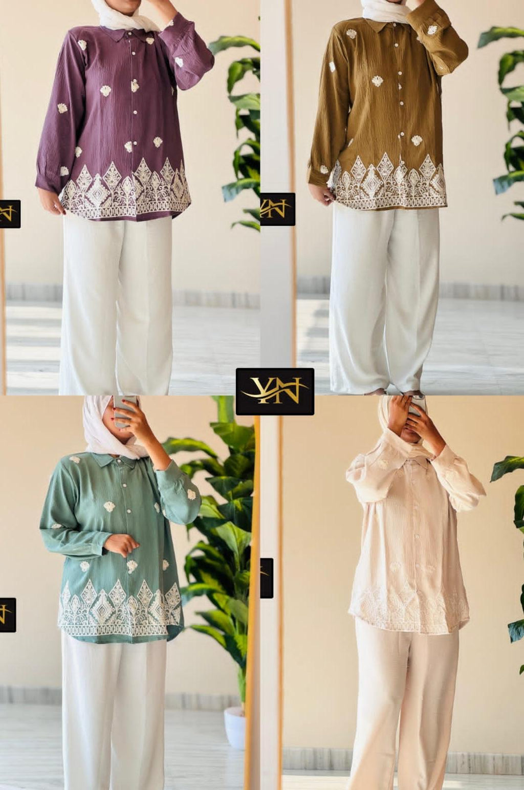 Floral Embroidered Tunic & Wide-Leg Trouser Co-ord Set | EnzoBoutique