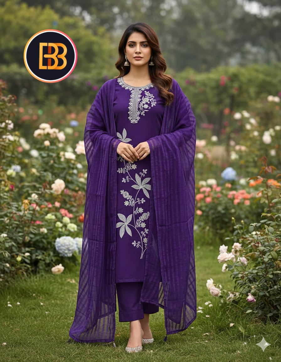 Elegant Purple Embroidered Kurti Set with Dupatta for Women | Party & Ethnic Wear