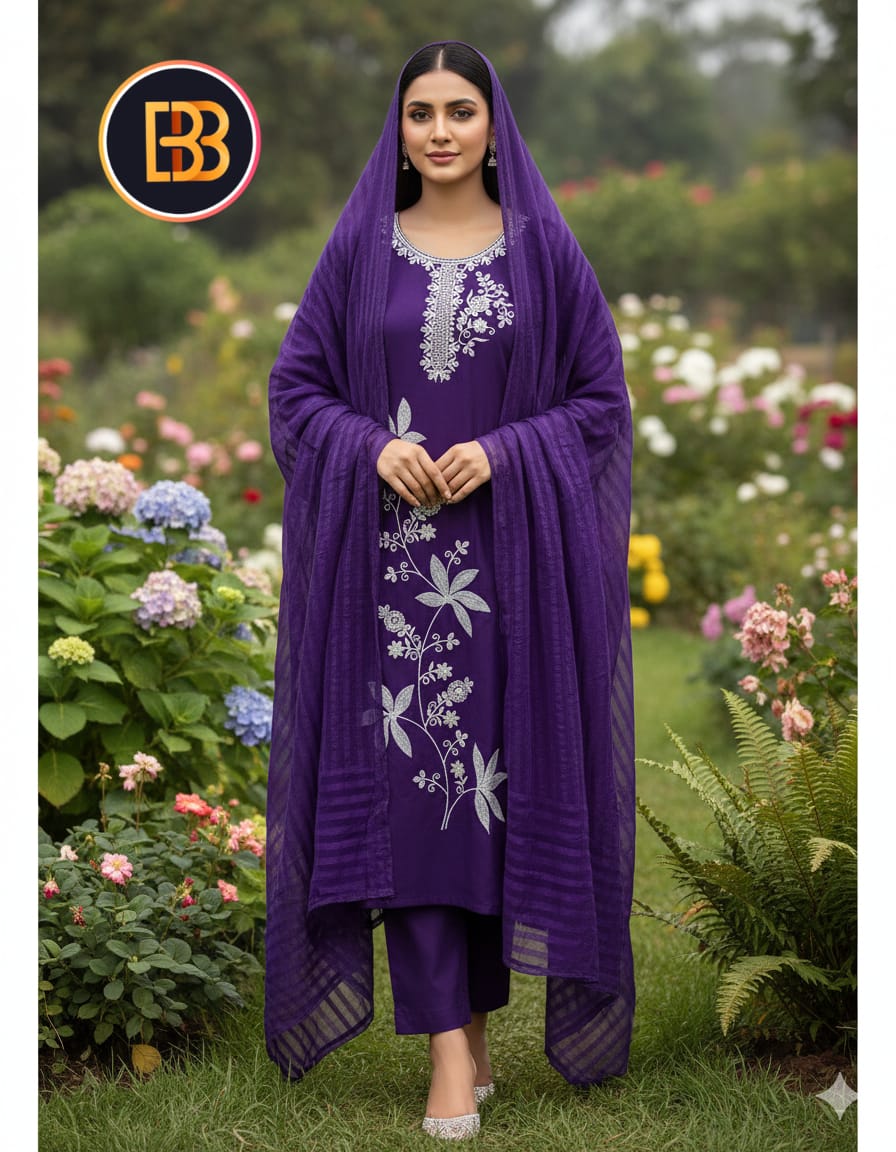 Elegant Purple Embroidered Kurti Set with Dupatta for Women | Party & Ethnic Wear