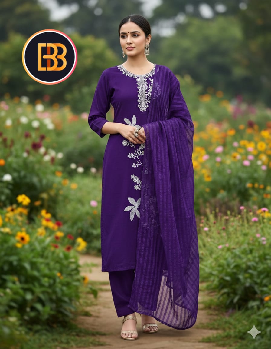 Elegant Purple Embroidered Kurti Set with Dupatta for Women | Party & Ethnic Wear